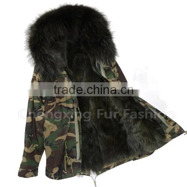 CX-G-P-05K Luxury Fox Fur Lining /Raccoon Fur Collar Women Winter Fur Parka photo-5