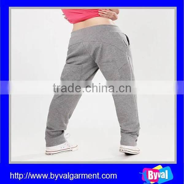 100%Cotton Womens Summer Casual Long Sports Pants With Drawstring & Button Design photo-6