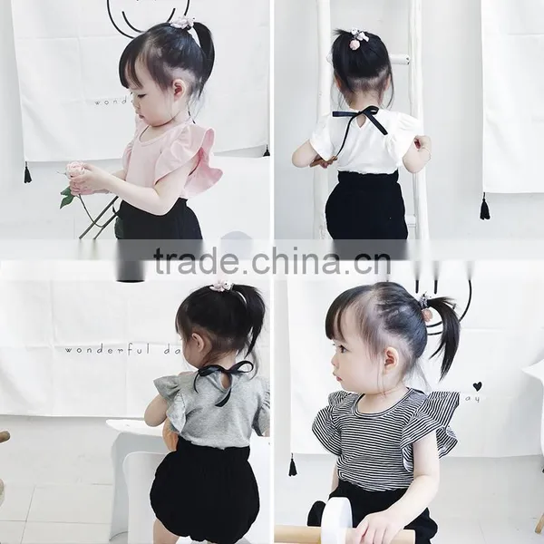 0-6 Years 2017 Wholesale Cotton Summer Sleeves Bow Baby Girls Blouses (pick Size Color) photo-6
