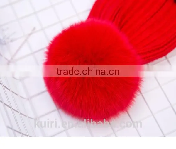 Factory Supply 14cm Fox Fur Ball Cap Pom Poms Winter Hat for Women Girl 's Wool Hat Knitted Cotton Beanies Cap Brand New Design photo-4