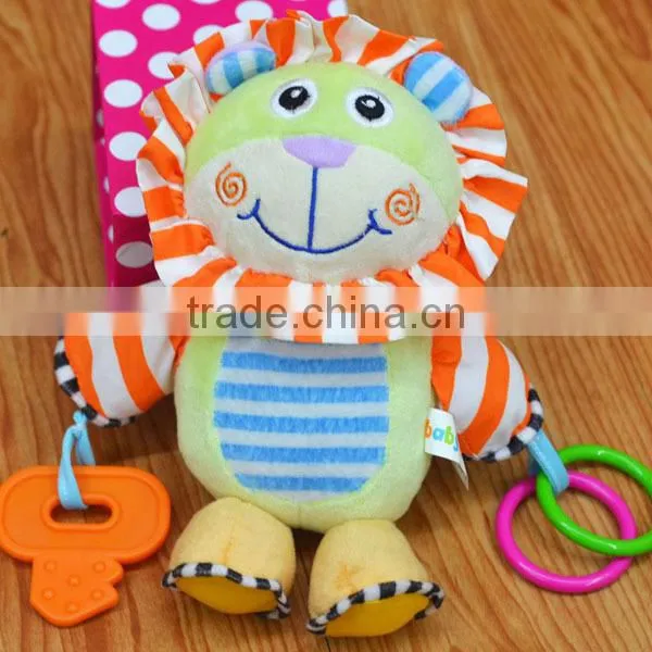 Cute Animal Small Bell Insert Baby Educational Plush Toys With Ring and Key photo-2