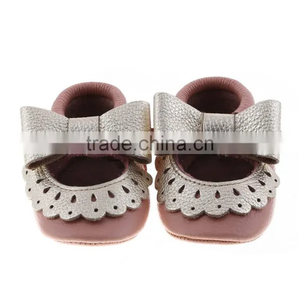 Two Color Matching Leather Moccains for Baby Girls, Lovely Baby Girl Leather Shoes photo-2