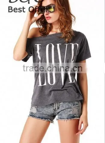 European and American Women Big Round Neck Short Sleeve Loose LOVE Letter Printing T Shirt photo-3