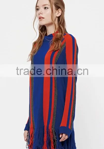 China Oem Fashion Women Strip Loose Pullover Long Sweaters Girl With Tassels photo-3