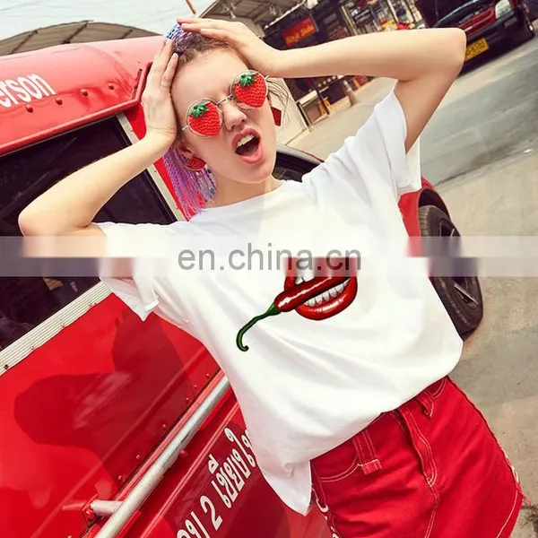 New Product Autumn Hot Style European and American Loose Solid Color Printing Round Neck Short Sleeve Women's T-shirt photo-6