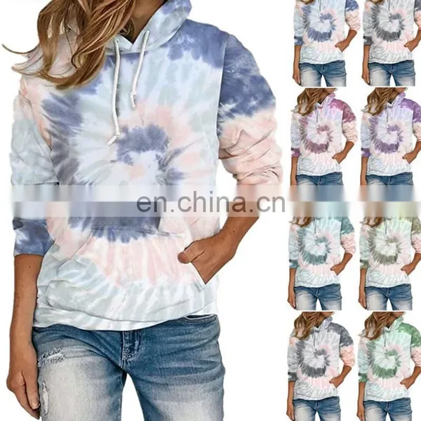 Autumn Womens Sweatshirt Hoodies Hooded Gradient Print Long Sleeve Tie Dyeing Pullover Sweatshirt Women Oversized Sudadera Mujer