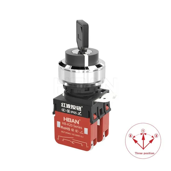 Ip65 30mm Key Rotary 3 Position Chrome Plated Brass 20a 2NO 2NC Latching Switch
