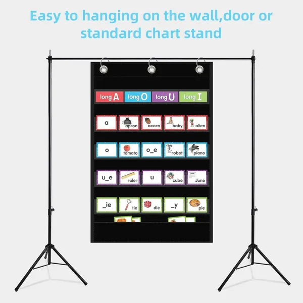 Standard Pocket Chart, Clear 5 Pockets Words Chart With Extra Storage Pocket for School Home Office Use, Word Wall and Sentence Strips