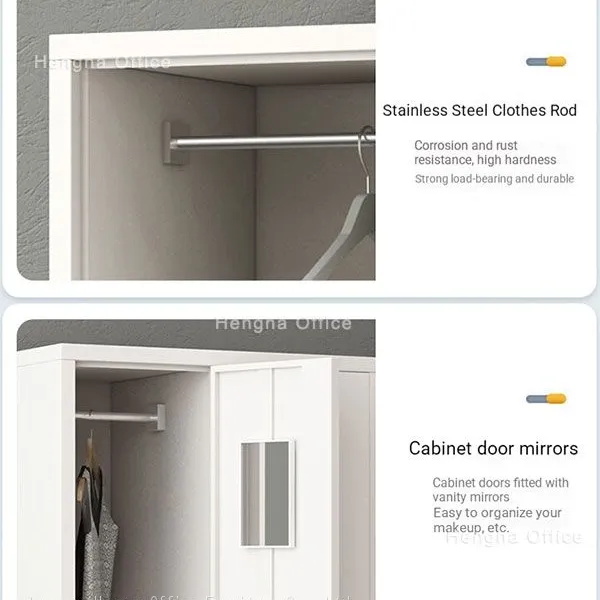 Modern White 2 Door Steel Wardrobe|1800*850*420mm| With Hanging Rod & Door Mirror for High End Staff Changing Room- SWA436 photo-3