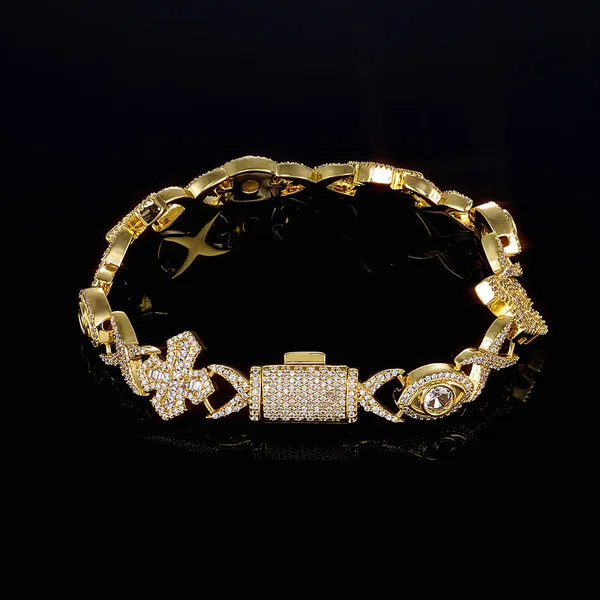 Hip Hop Jewelry Cuban Link Chain Bracelet With Cross Eye Design Iced Out Baguette CZ Stones Chain Gifts for Women photo-4