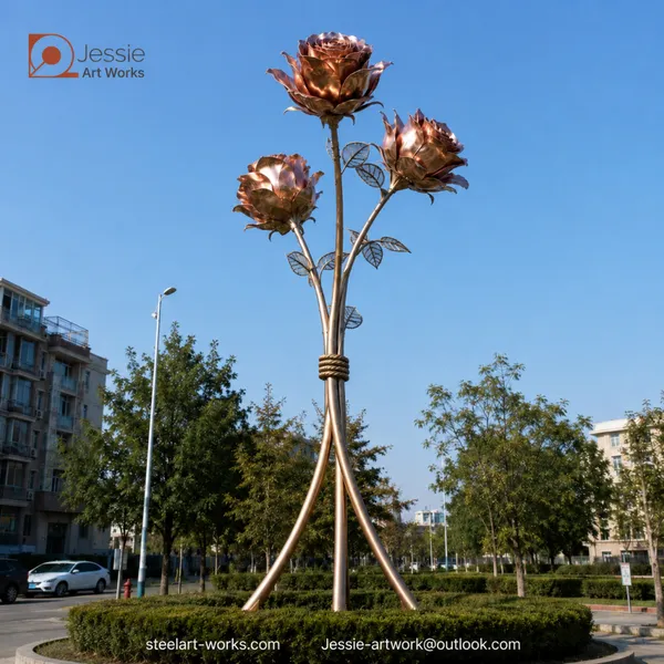 Custom Rose Floral Installation Sculpture for Outdoor Projects