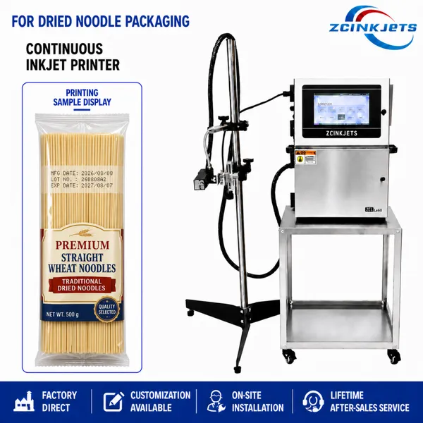 Small Character CIJ Inkjet Printer for Dried Noodle Plastic Laminated Bags Date Batch Code Printing