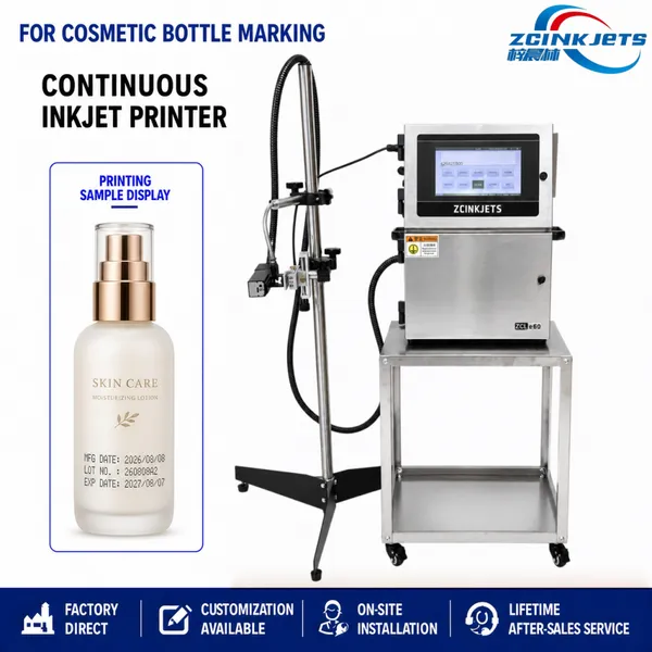 Industrial CIJ Inkjet Coder for Cosmetic Glass Bottles Perfume Jars and Beauty Product Packaging