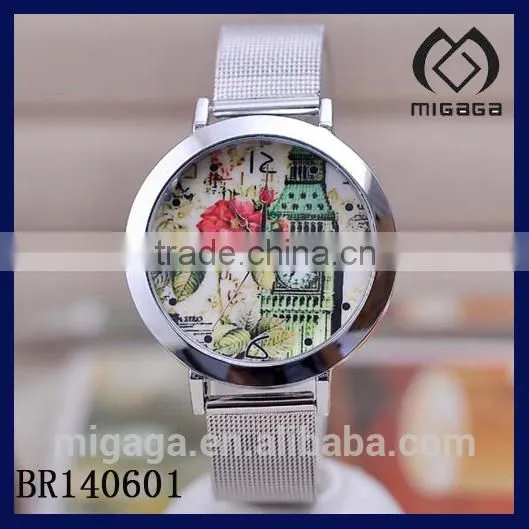 Classic Rose and Bell Tower Watch With Metal Net Strap-rose and Tower Alloy Watch photo-3