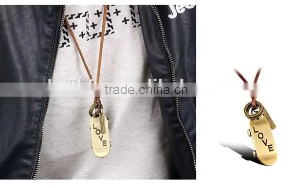 Men Style Fashion Engraving Love Genuine Leather Alloy Pendant photo-6