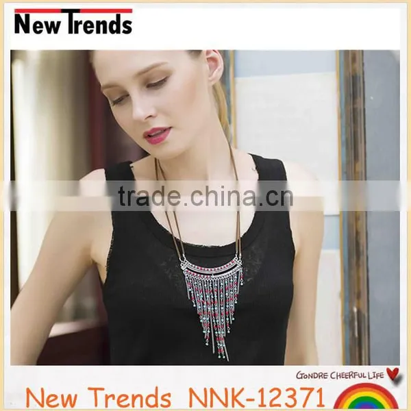 Fashion String and Strand Turquoise Beaded Tassel Chain Necklace Female photo-6