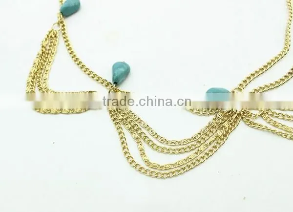 Hot Sale BOHO Gold Tassel Calaite Pendant Crown Wedding Head Chain Jewelry photo-3