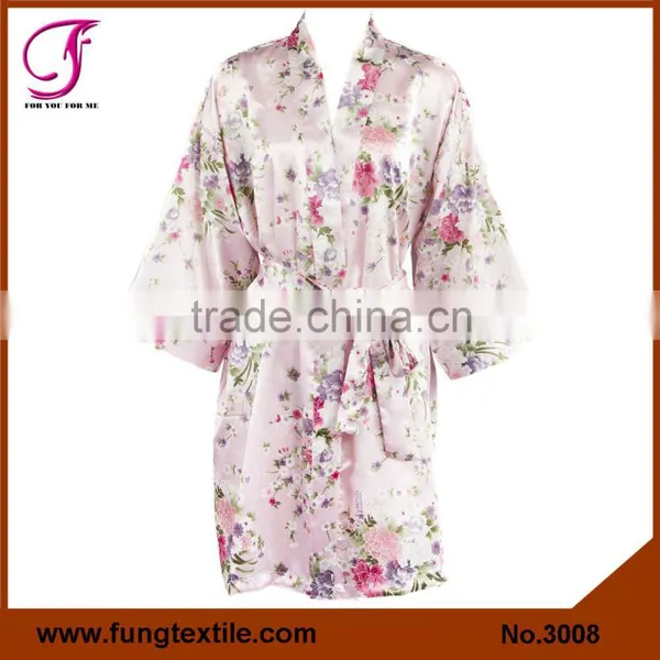 300803 Women Floral Satin Bath Robe photo-5