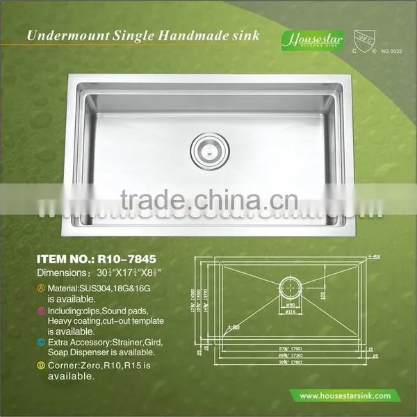 Undermount Single Handmade Sink Square Stainless Steel Sink Stainless Steel Hand Sink With Clips Kitchen Sink photo-6