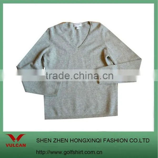 100% Cashmere Gray V-neck Solid Long Sleeve Sweater Medium