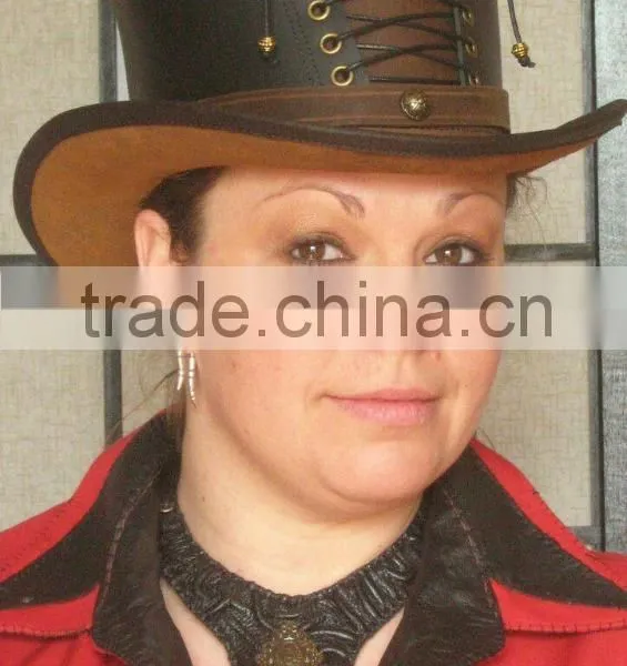 Steampunk Hat Victorian Corset Gothic Leather Top Hat 2 Tones photo-3
