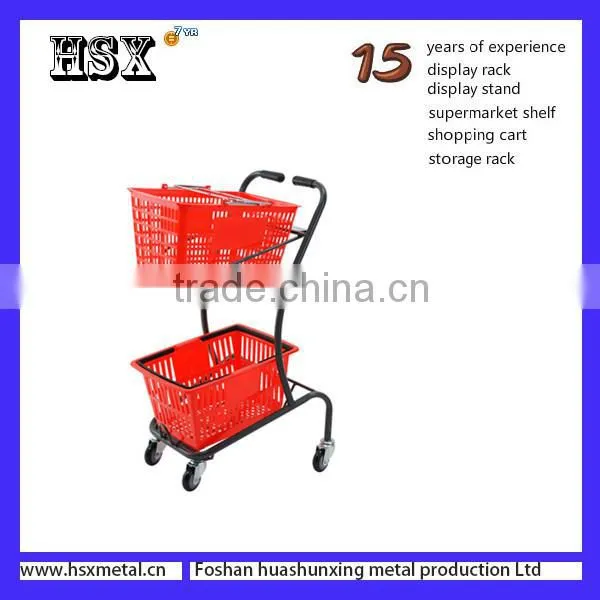 Supermarket Powder Coat Double Shopping Basket Cart Trolley HSX-S470 photo-4