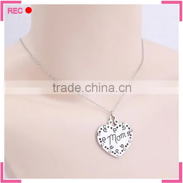 Imitate Silver Heart Necklace With Long Chain, "mom" Alphabets Necklaces photo-4