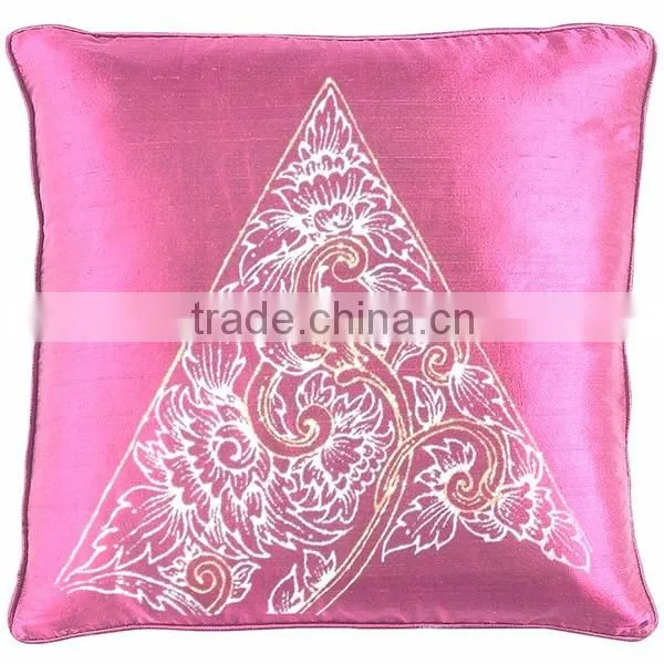Pillow Case Cushion Covers Silk Art Fabric Painted TRIANGLE Painting THAILAND FLOWERS photo-2