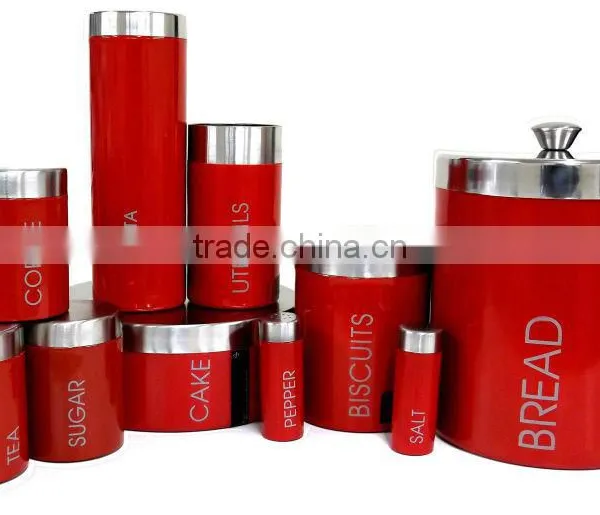 Stainless Steel Tea/Coffee/Sugar/Cake/Utensil Canisters Set Colored