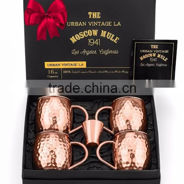 Copper Moscow Mule Mug - Diamond Hammer Barrel Cups - Cocktail Cups/Glasses Set Of 4 Mug photo-3