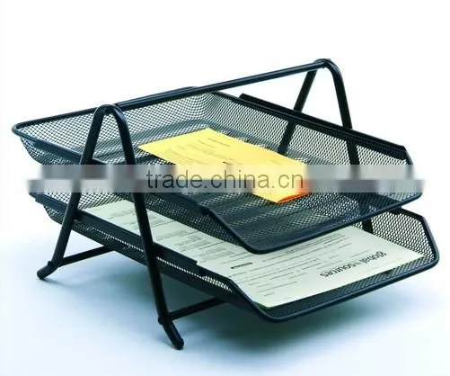 2-Tier Black Metal Mesh Durable Office Desk Tray Organizer photo-2