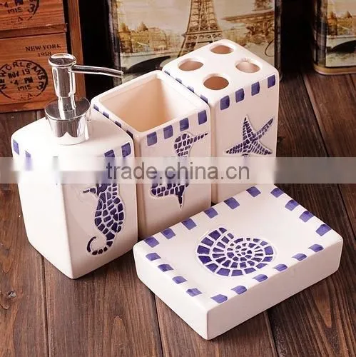 New Ceramic Bathroom Set With Sea Pattern photo-2