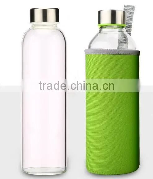 Borosilicate Glass Water Bottle Container With Nylon Water Bottle Sleeve