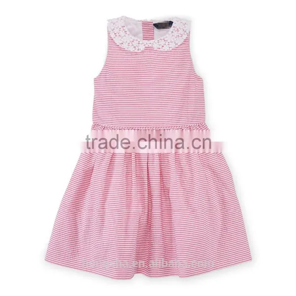 Children Girls Pretty Lace Collar Cotton Seersucker Dress HSD8069 photo-2