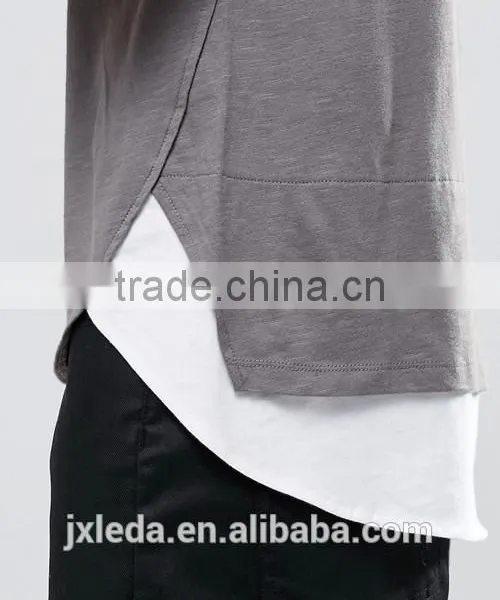 High Quality Plain Super Longline Scoop Curved Hem T-shirt Men photo-3