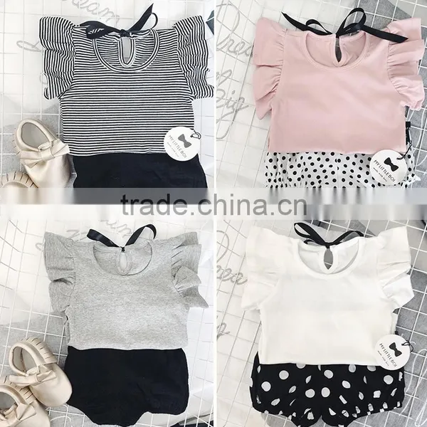 0-6 Years 2017 Wholesale Cotton Summer Sleeves Bow Baby Girls Blouses (pick Size Color) photo-2