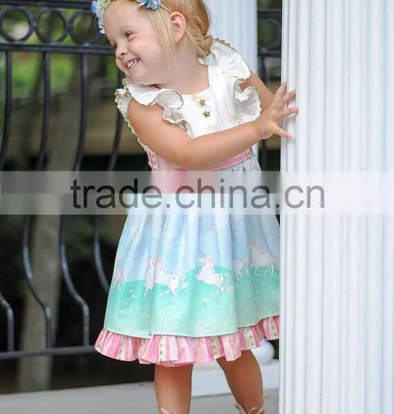 Baby Girls Unicorn Dress Infant Kids Cute Baby Boutique Wholesale photo-3