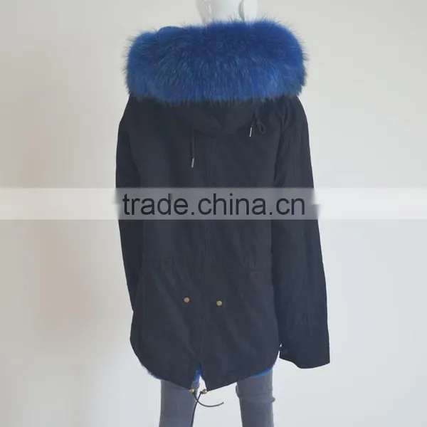 Myfur Hot Sale Black Cotton Women Men Parka With Real Black Raccoon Fur Collar Trimmed Hood photo-5