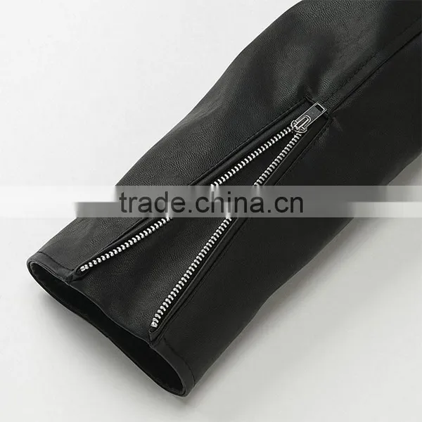 Women's Cool Black Moto Riders Coats Diagonal Front Zipper Leather Jackets photo-6