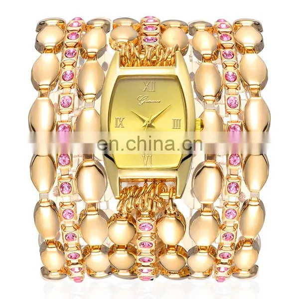 2017 New Arrival Fashion Gold 3 Rolls Chains Women Bracelet Watch Fancy Landies Watches photo-2