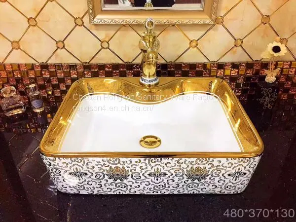 2018 High Quality Round Modern Good Sale Ceramics Bathroom Wash Hand Art Golen Basin Sinks in Middle East Market photo-5