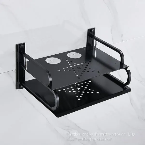 Black Aluminum Small Double Deck Set Top Box Shelf Wall Mounted Router Bracket photo-5