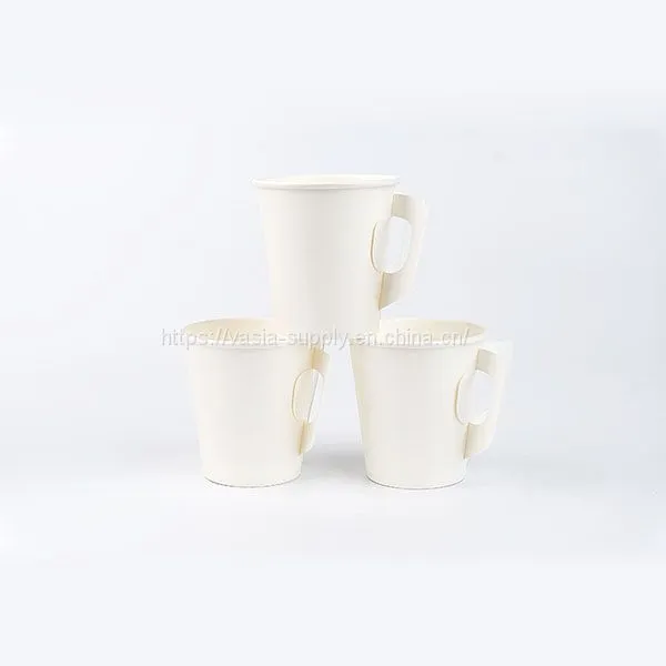 Pack of 50 Disposable Espresso 4oz Paper Cups With Handle Cream Color photo-2