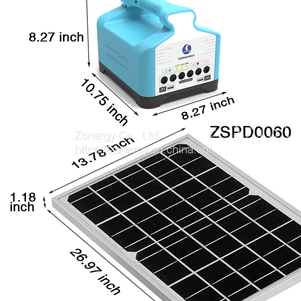 ZONERGY 60w Panel Mini DC Battery Light Kit Solar Energy System Generator TV Fan photo-3