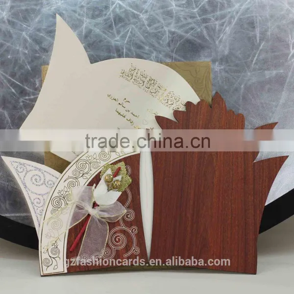 Special Product Flower Shaped Vintage Pakistan Style Wooden Wedding Invitations photo-6