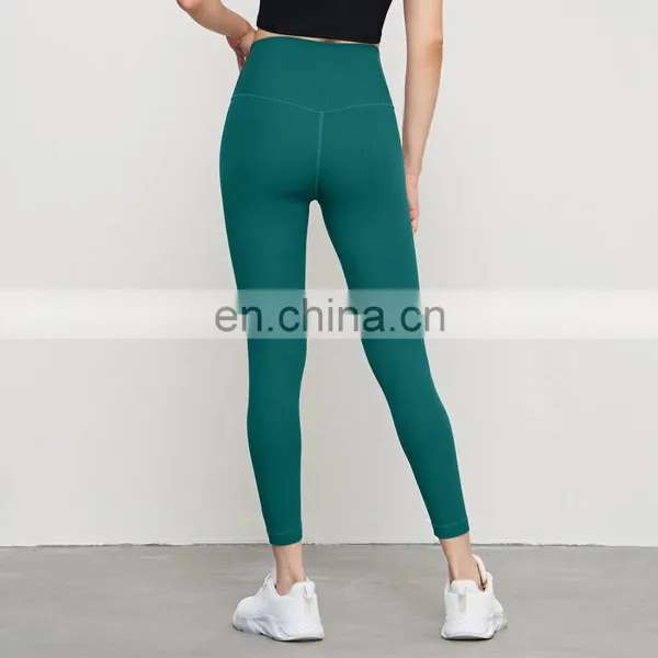 Soft Ribbed Yoga Leggings With Pocket Wholesale Recyclable Tummy Control Sports Pants photo-2