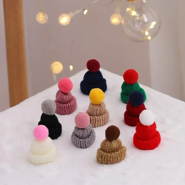 10pcs Mini 20 Pcs Knitted Hat Set, Mixed Color Polyester Wool Yarn Doll Hats, Handcrafted for DIY Christmas Ornaments & Sewing Projects photo-3