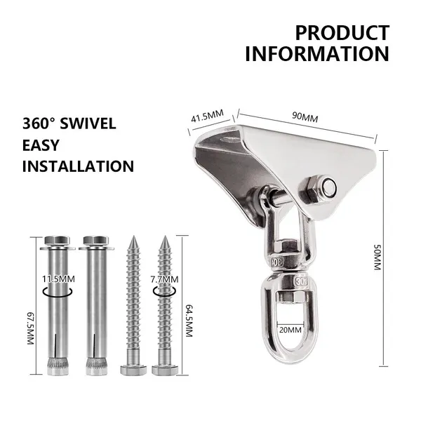 Heavy Duty Stainless Steel 360 Rotate Swivel EYE Swing Hangers Hook Ceiling Wall Hanging Kit for Hammock Yoga Boxing photo-2