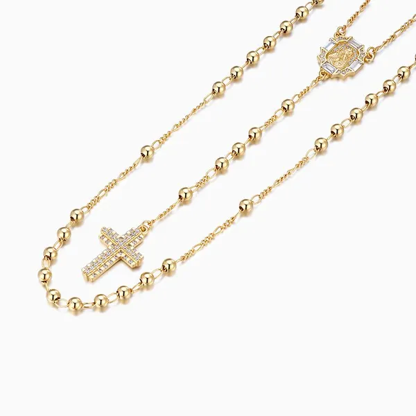 Shining Star Jewelry 14K Gold Charms Virgin Mary Cross Pendant Rosary Necklace photo-5