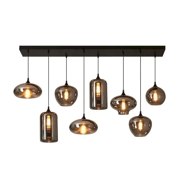 Smoke Glass Multi-Head Linear Pendant – Mixed Shades, E27 photo-5
